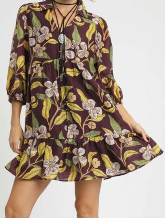 Umgee Dresses & Skirts - Umgee‎ Boho Tropical Floral Print Mini Dress Size Large